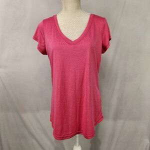 Xersion V neck Performance Tee Womans Med Pink Yoga Exercise Athletic Athleisure